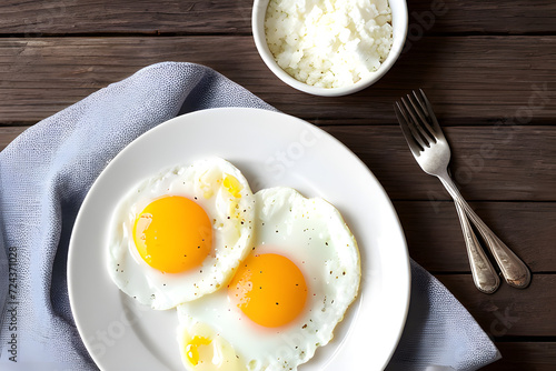 Easy health food for busy modern people, sunny side up for breakfast, fried eggs, great protein supplement. Generative AI