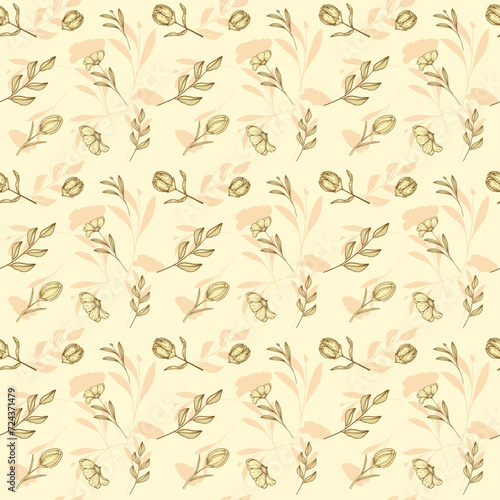 Little flower seamless pattern with leaves and branch for textile or fabric