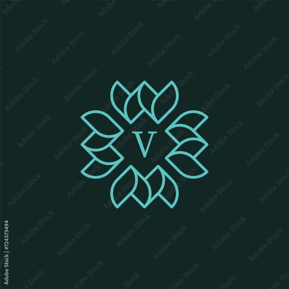 Initial letter V floral ornamental border frame logo