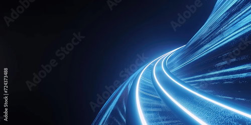  blue glowing light path trail.,  The concept of technology and information transfer. Abstract digital background. Optical fiber of digital communication. Vector illustration on a dark background photo