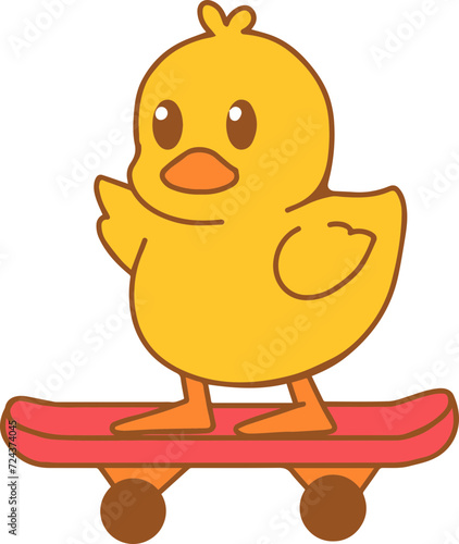 Obraz na plátně Yellow Duck Playing Skateboard