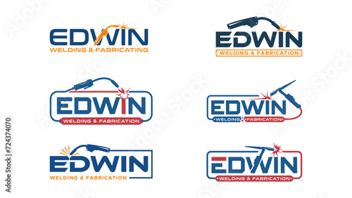 Set Edwin Welding and fabrication wordmark logo design icon element vector