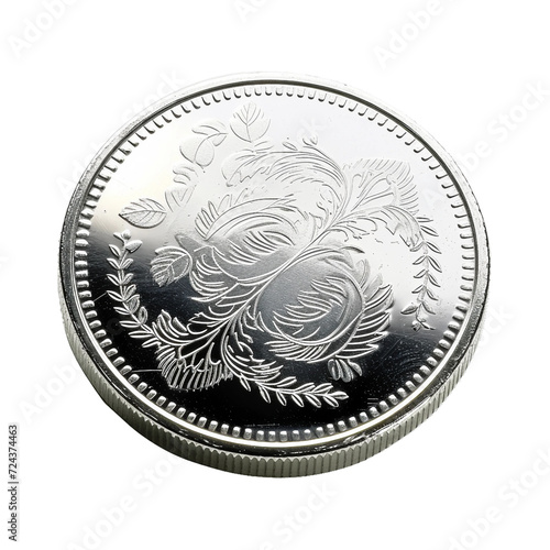 Silver coin, isolated PNG object