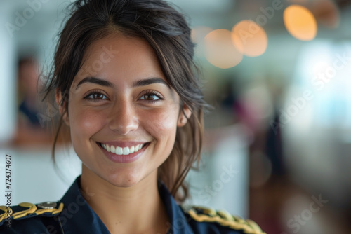 Indian woman wearing cruise ship staff uniform, boat service crew photo