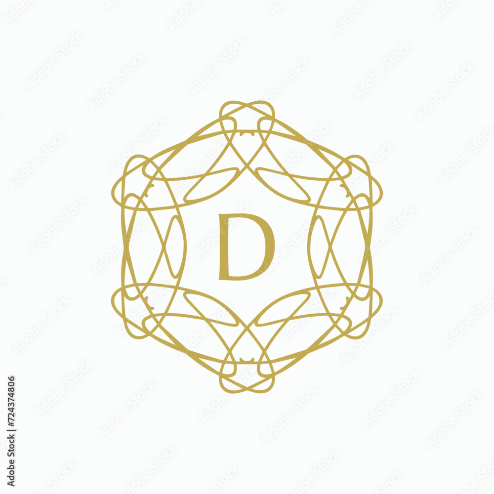 Initial letter D floral ornamental border circle frame logo Initial letter D floral ornamental border circle frame logo
