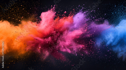 Explosion of colored powder on black background  generative ai