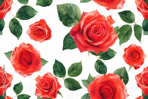 Red Roses Pattern on White Background, Love and Nature Concept , Isolated Floral Bouquet for Valentine's Day Gift Seamless Pattern Background Product Pattern © EC Tech 