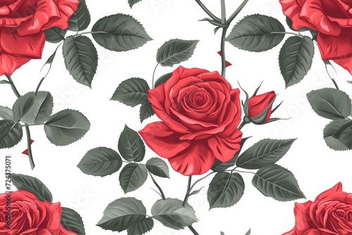 Red Roses Pattern on White Background  Love and Nature Concept   Isolated Floral Bouquet for Valentine s Day Gift Seamless Pattern Background Product Pattern