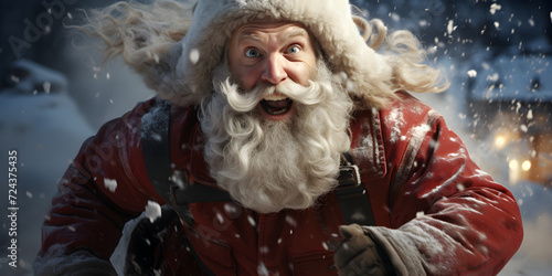 Santa Claus with bag in hurry