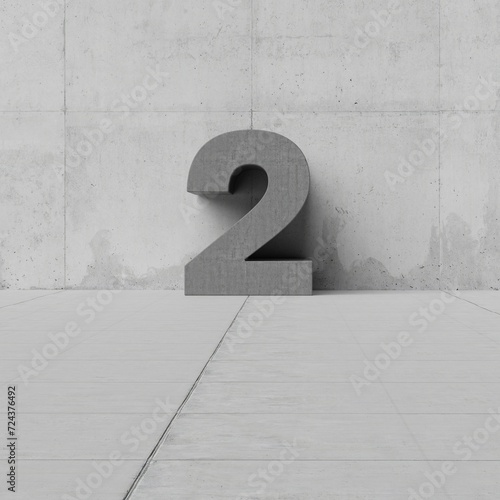 Concrete Number Two 2 Floor Font Character Sign Symbol