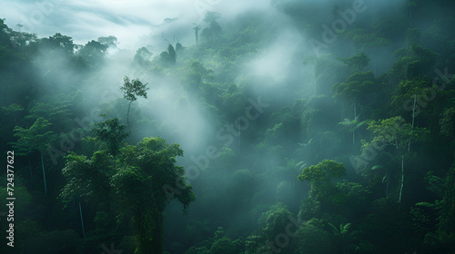 rainforest morning fog, generative ai