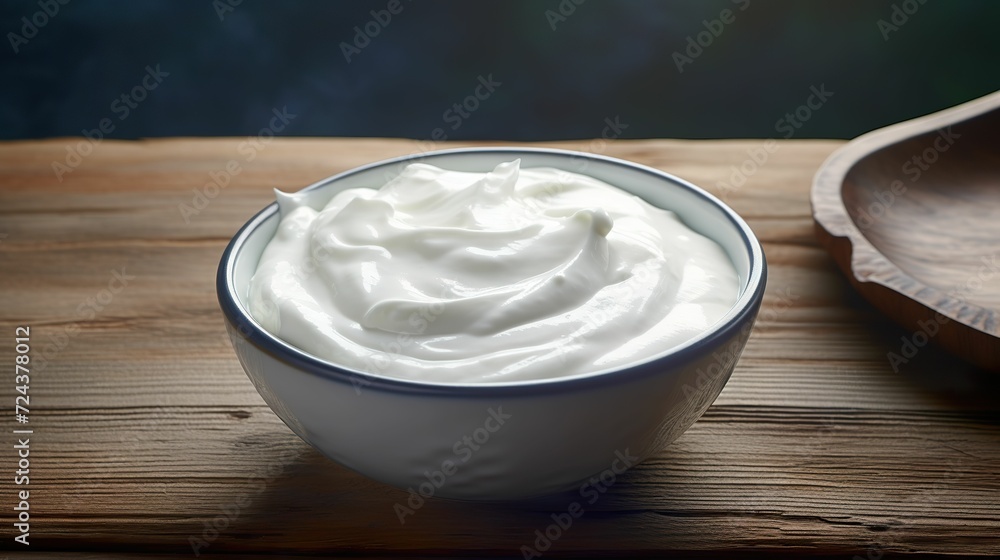 Greek yogurt on the table, greek yogurt close-up, organic food, mediterranean diet Greek yogurt on the table, greek yogurt close-up, organic food, mediterranean diet