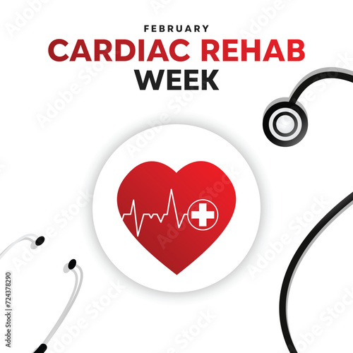 Cardiac rehab week. Heart, stetoskop and more. Banner, poster, social media, card and more. White Background.