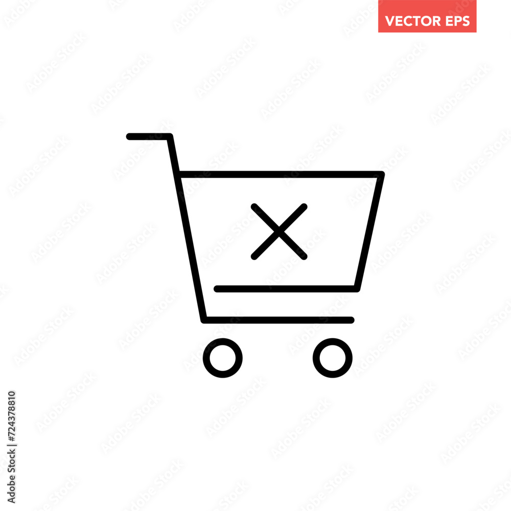 Black single cancel shopping cart line icon, simple remove items from basket flat design vector pictogram, interface elements for app logo web button ui ux isolated on white background Black single cancel shopping cart line icon, simple remove items from basket flat design vector pictogram, interface elements for app logo web button ui ux isolated on white background