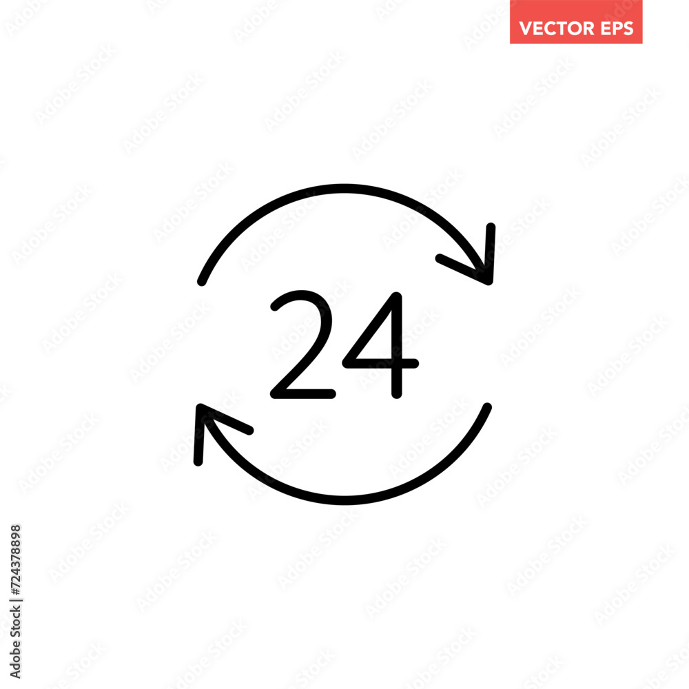 Black round up to 24 hours customer service line icon, simple 24h helpline assistance flat design pictogram vector for app ads web banner button ui ux interface elements isolated on white background Black round up to 24 hours customer service line icon, simple 24h helpline assistance flat design pictogram vector for app ads web banner button ui ux interface elements isolated on white background