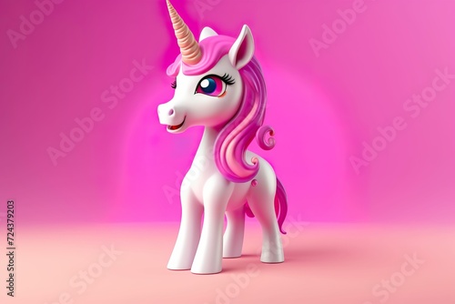 3D cartoon unicorn on pink background  cute unicorn doll for children  children s book  monster friends