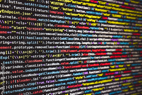 Developer screen with colored website programming code