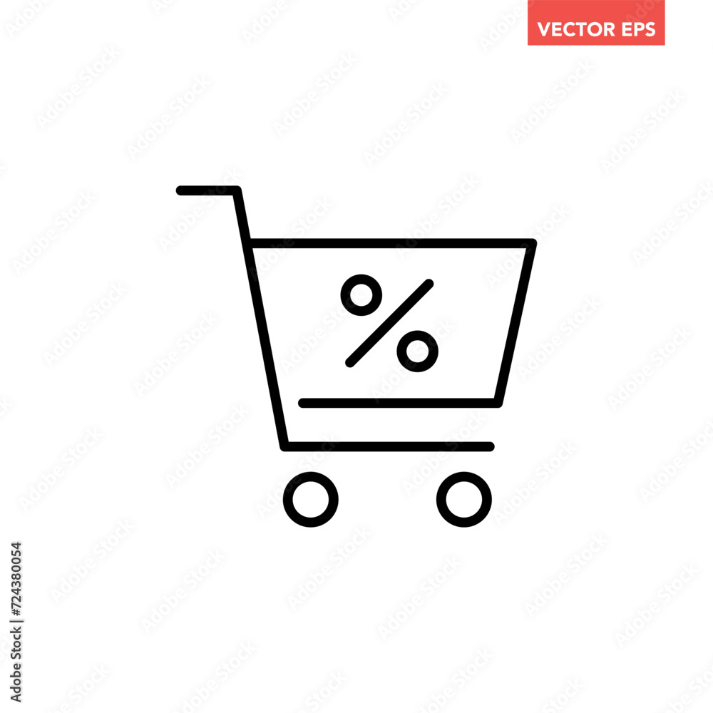 Black single shop discount cart line icon, simple shopping flat design vector pictogram, interface elements for app logo web button ui ux isolated on white background Black single shop discount cart line icon, simple shopping flat design vector pictogram, interface elements for app logo web button ui ux isolated on white background