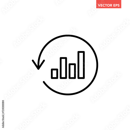 Black single update report graph line icon, simple round financial analysis flat design pictogram vector for app ads web banner button ui ux interface elements isolated on white background