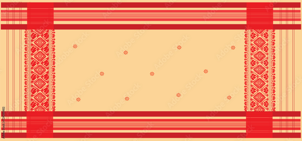 gamosa or gamusa from assam.gamosa textile pattern. gamosa or gamusa is an article of significance for the indigenous people of Assam, India. It is generally a white rectangular piece of cloth vector	 - obrazy, fototapety, plakaty 