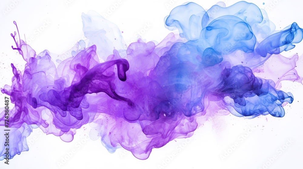 Purple blue background watercolor. Purple blue splash watercolor. Water color backdrop. Purple blue background watercolor. Colorful Abstract Purple blue splash watercolor on white, generative ai