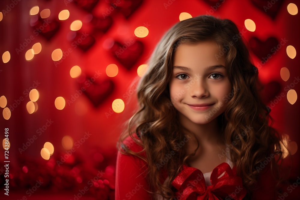 girl with gift for Valentines Day. Photo with bokeh at background girl with gift for Valentines Day. Photo with bokeh at background