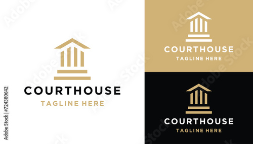 Golden Courthouse For Government Judicial Law Office Logo Design