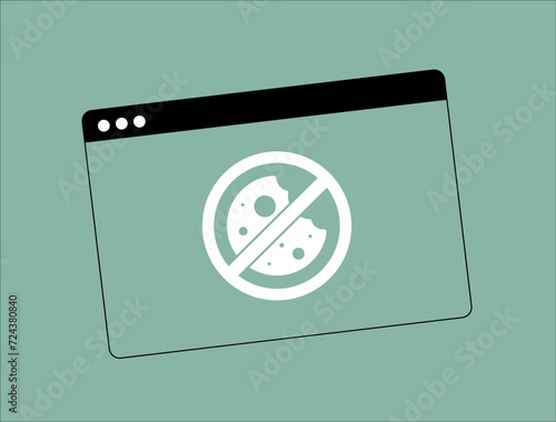 Cookieless flat design vector icon. Cookieless Future Advertising Tracking browser window with crossed out cookie icon