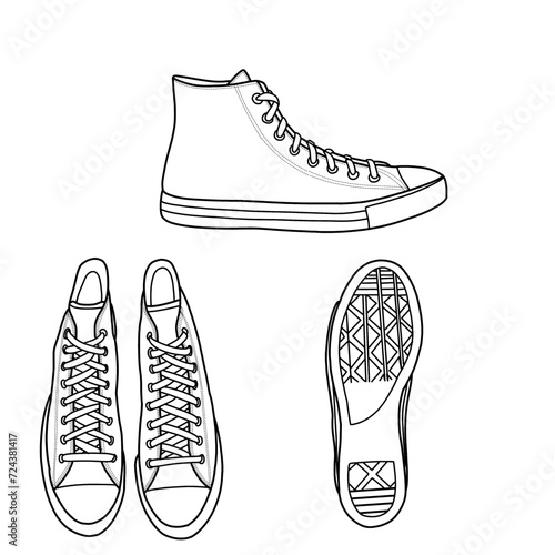 Pair of sneakers. Modern sports shoes with comfortable soles. Footwear designs. Flat vector illustration isolated on a white background