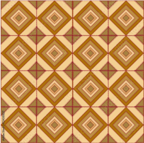 Seamless pattern with square elements, classic brown, fabric pattern, old tile pattern.