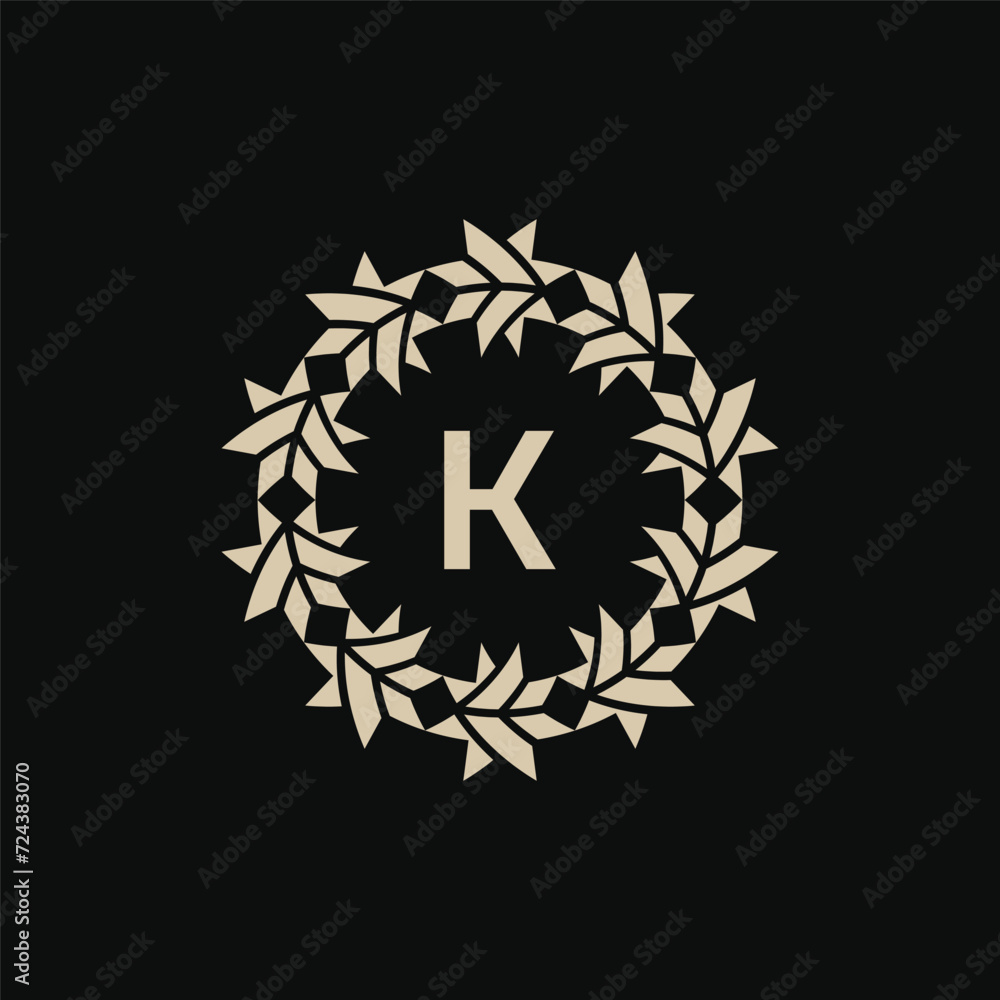 Initial letter K ornamental border circle frame logo Initial letter K ornamental border circle frame logo