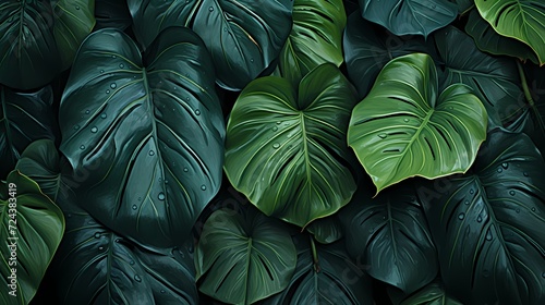 The patterned and textured surface of a tropical leaf  capturing the lush and vibrant details of the plant