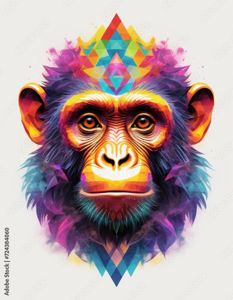 Minimalist neon line logo head of monkey with smoke effects Minimalist neon line logo head of monkey with smoke effects