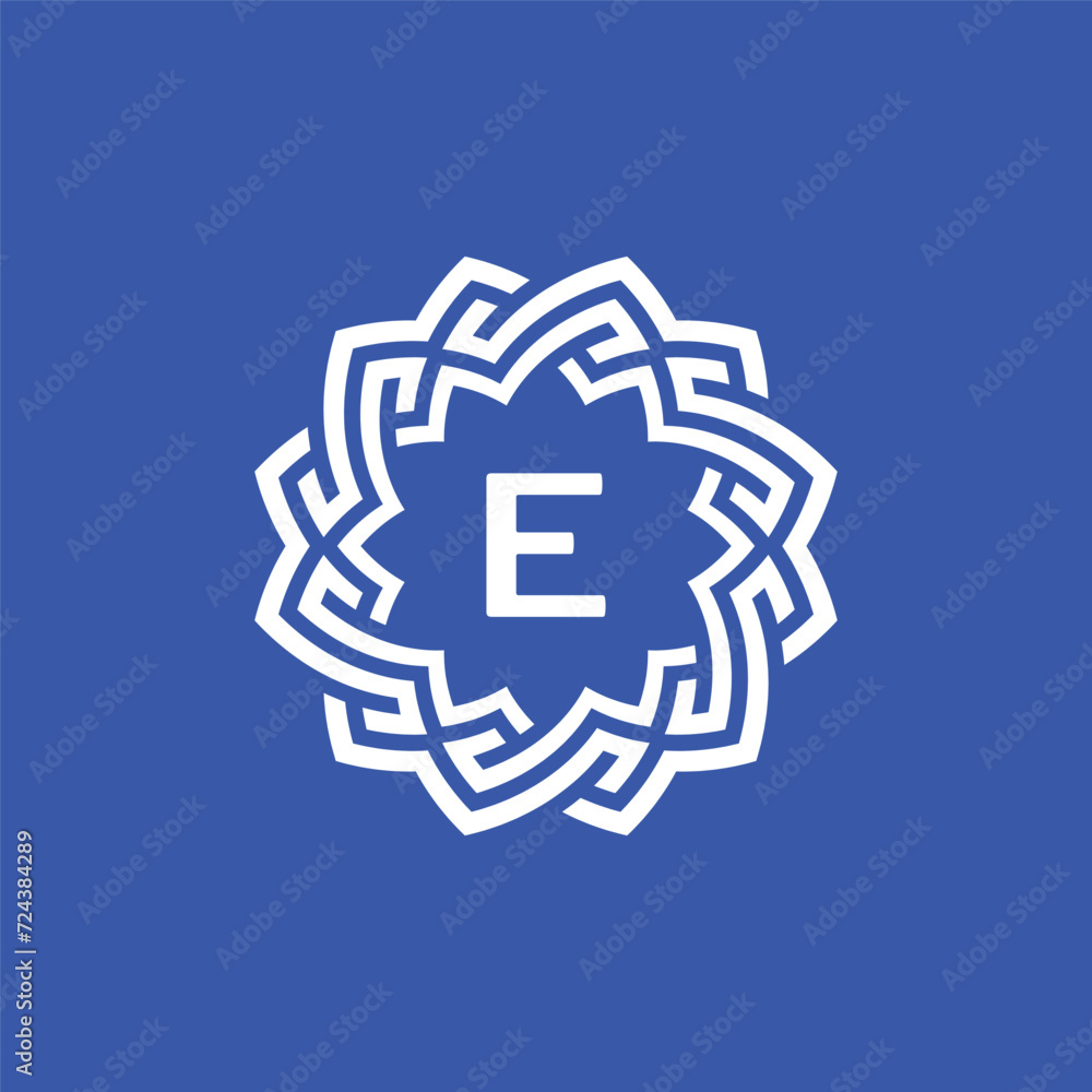 Initial letter E ornamental border circle frame logo Initial letter E ornamental border circle frame logo