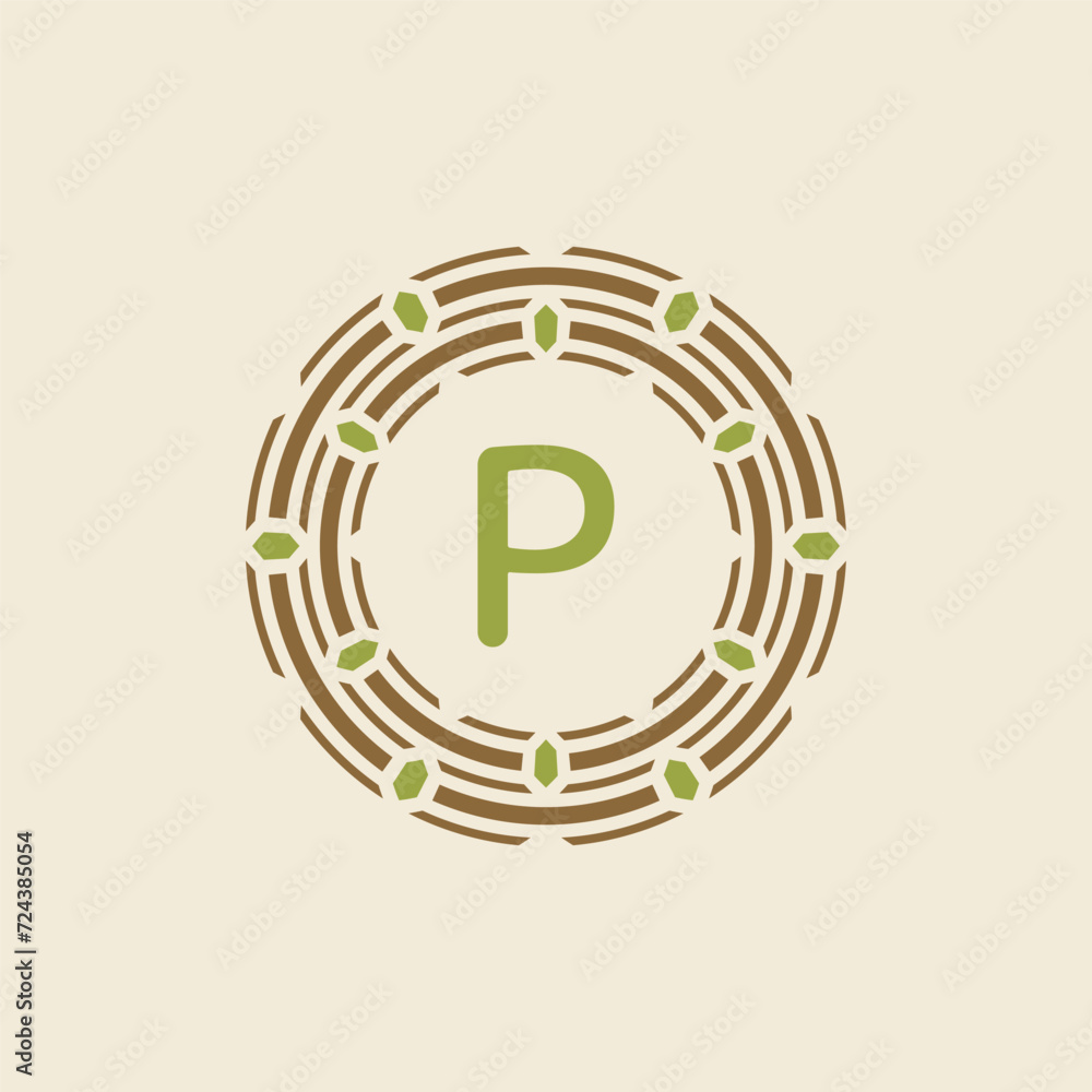 Initial letter P ornamental border circle frame logo Initial letter P ornamental border circle frame logo