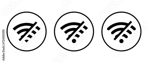 Disconnect wifi icon vector on circle line. Lost wireless connection sign symbol