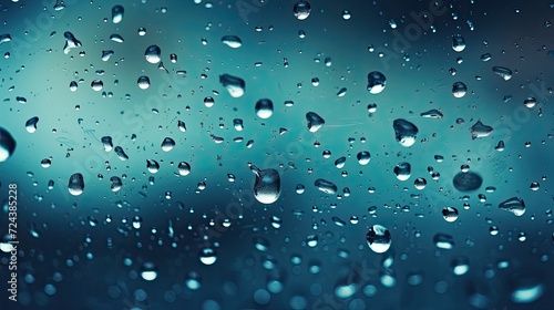 Macro Dew Drop on Window s in Blue, Closeup Rain Wallpaper, Color Water Droplets Backdrop, Wet Texture Background, Liquid Beading on Glass