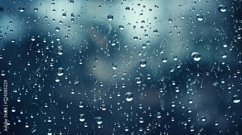 Macro Dew Drop on Window s in Blue  Closeup Rain Wallpaper  Color Water Droplets Backdrop  Wet Texture Background  Liquid Beading on Glass