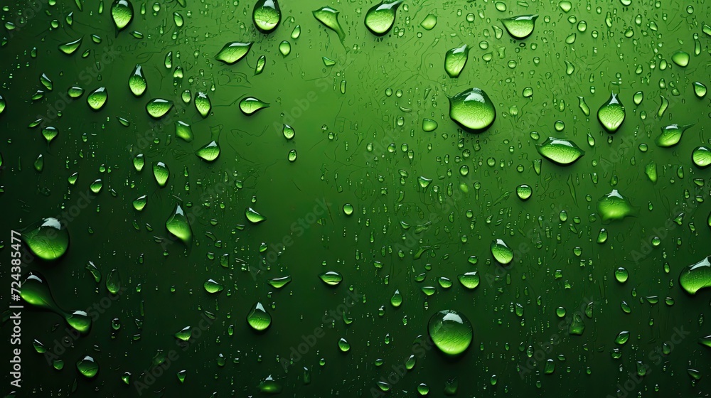 Macro Dew Drops on Green, Closeup Rain Wallpaper, Color Water Droplets Backdrop, Wet Texture Background, Liquid Beads