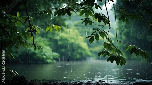 Rain in the Park  Wet Tree Branches and Leaves  Green Landscape on a Rainy Day  Nature Background  Natural Beauty Wallpaper  Outdoor Travel Hiking Camping Backdrop Concept