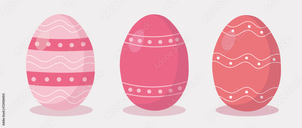 Easter eggs set. Happy Easter. Hand drawn. Pink Eggs with abstract stripes and dots. Vector illustration. Easter eggs set. Happy Easter. Hand drawn. Pink Eggs with abstract stripes and dots. Vector illustration.