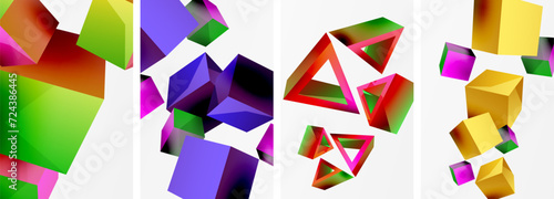 Flying 3d shapes, cubes and other geometric elements background design for wallpaper, business card, cover, poster, banner, brochure, header, website