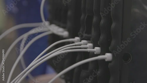 Close up charging tablets in a technology school photo