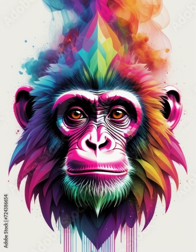 Minimalist neon line logo head of monkey with smoke effects © Eureka Design