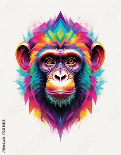 Minimalist neon line logo head of monkey with smoke effects