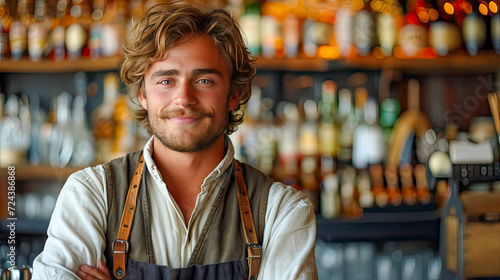 Portrait of a handsome mature man working in a pub or restauran