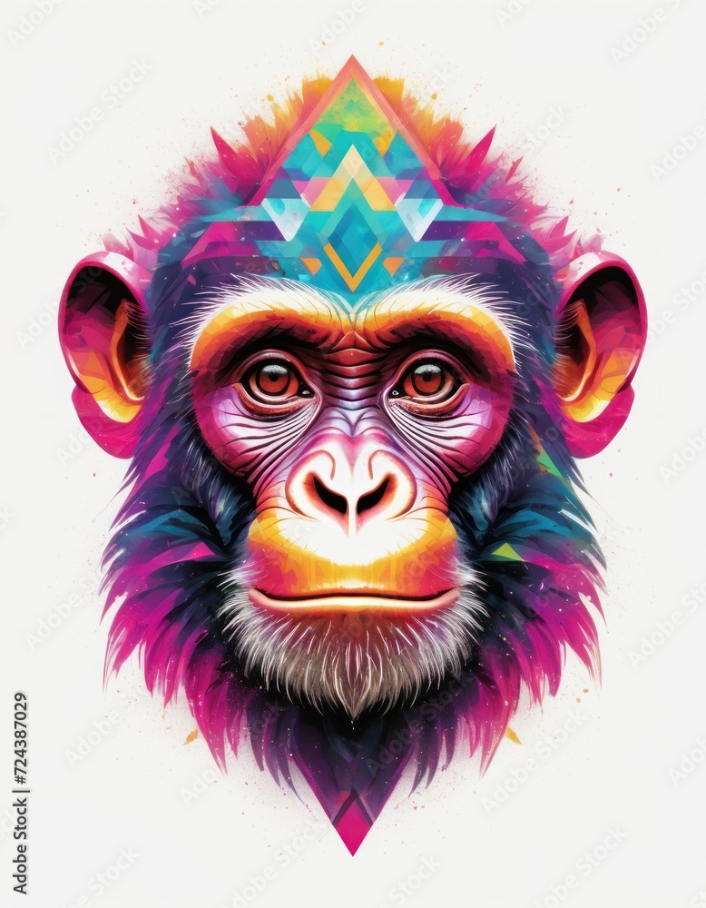 Minimalist neon line logo head of monkey with smoke effects Minimalist neon line logo head of monkey with smoke effects