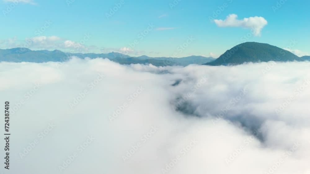 Sea of Mist in Mueang Khong Chiang Dao Chiang Mai Pai Huai Nam Dang National Park, Thick Cloud Layer on a Beautiful Clear Day, Aerial Drone Sea of Mist in Mueang Khong Chiang Dao Chiang Mai Pai Huai Nam Dang National Park, Thick Cloud Layer on a Beautiful Clear Day, Aerial Drone