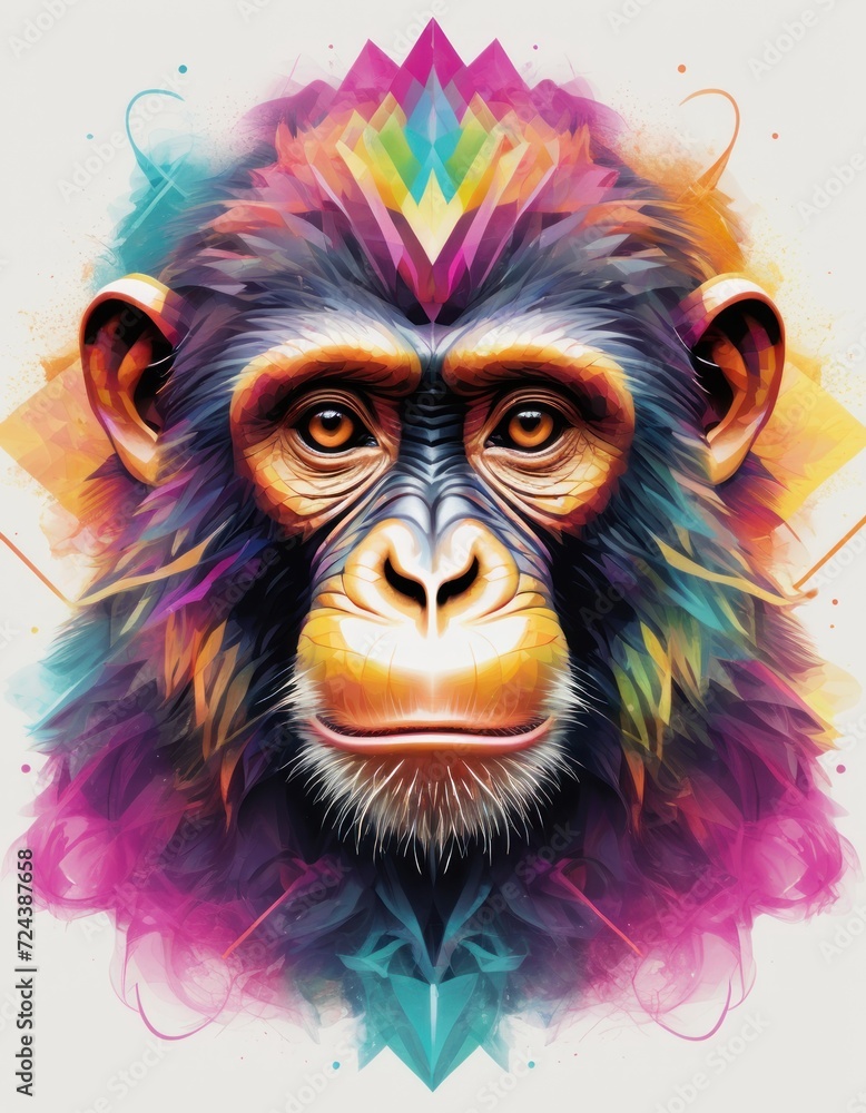 Minimalist neon line logo head of monkey with smoke effects Minimalist neon line logo head of monkey with smoke effects
