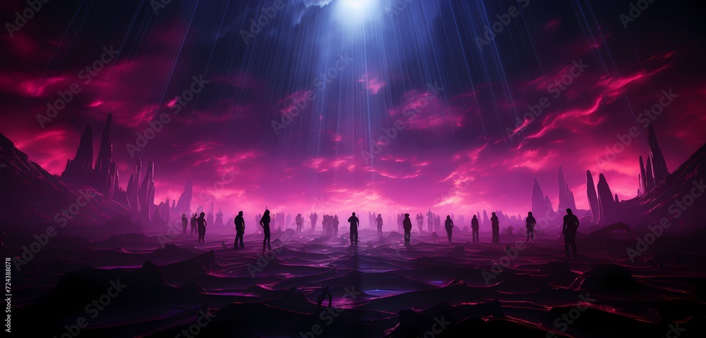 Vivid beams of light crisscrossing in a lively dance against a radiant pink surface, creating an exhilarating and visually dynamic spectacle in HD - obrazy, fototapety, plakaty 